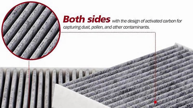 activated carbon cabin air filter, effective for capturing dust, pollen, and contaminants