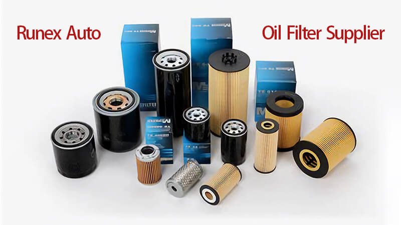 Various oil filters, Runex Auto products on display