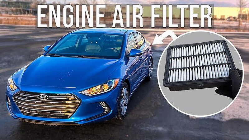 Engine air filter with a Hyundai car in the background