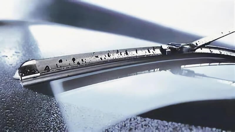 Closeup of wiper blade during cleaning motion